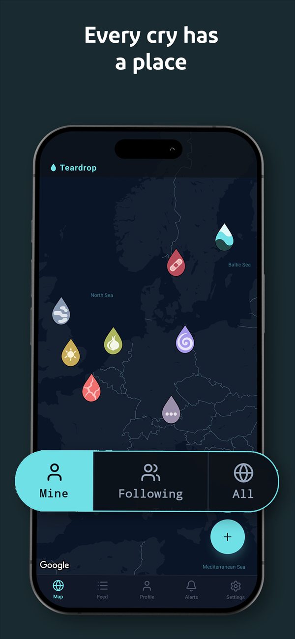 Every cry has a place: the Teardrop map with drawn emotion pins across Europe