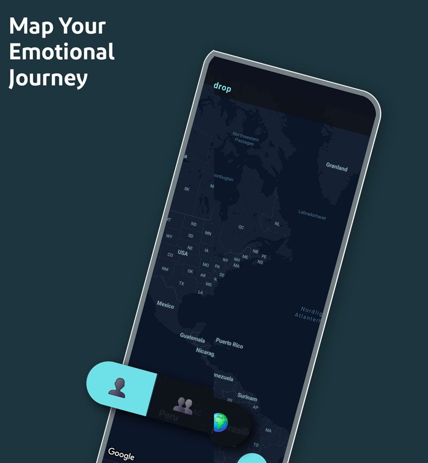 The Teardrop world map, with logged moments pinned where they happened